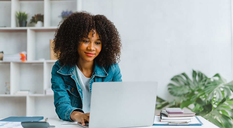 Woman on a computer in her office