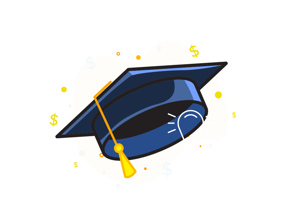Graphic of a traditional graduation cap (mortarboard) with a tassel hanging from one side.