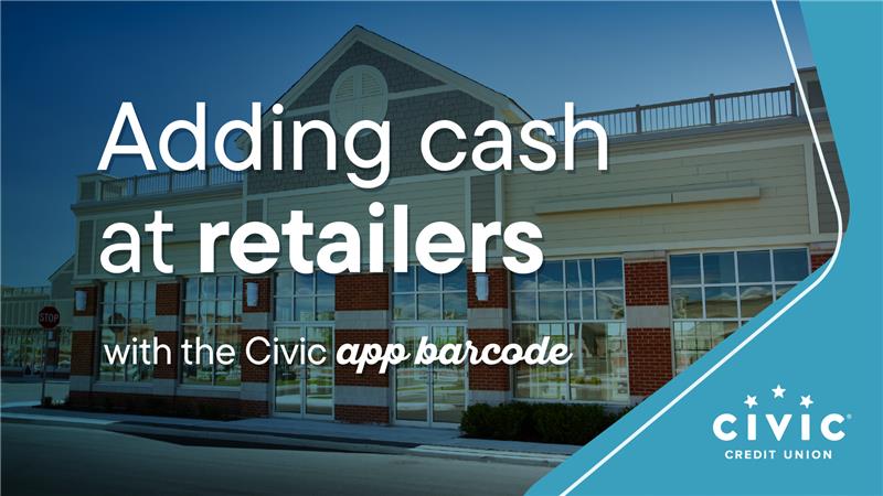 Depositing cash at retailers with the Civic app barcode. 