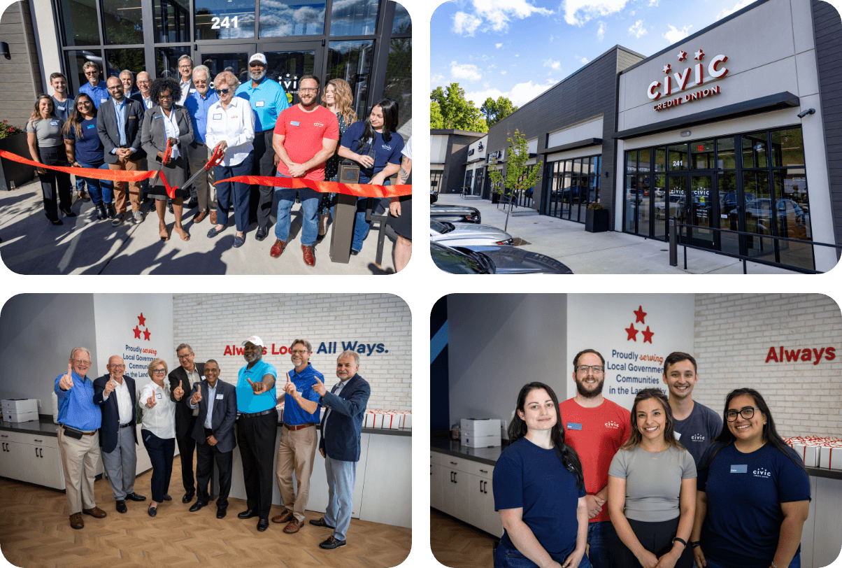 Collage of 4 images showing opening of Civic branch