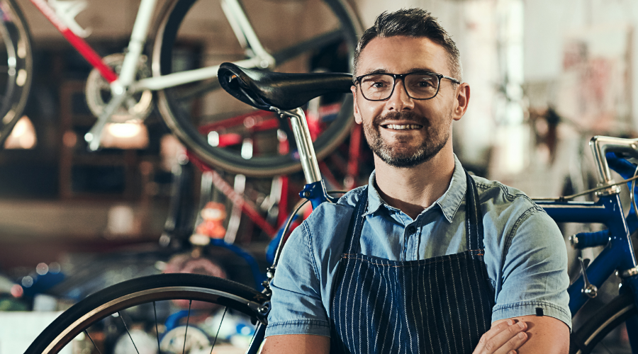 Bike shop owner happy with his Civic Business Savings account.