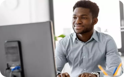 Business worker on his computer.