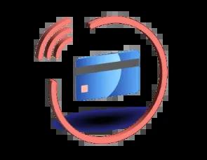 Graphic of a credit card with a "tap-to-pay" symbol, indicating contactless payment.