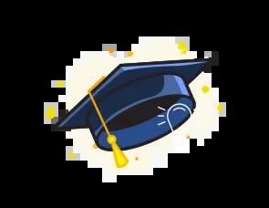 Graphic of a traditional graduation cap (mortarboard) with a tassel hanging from one side.