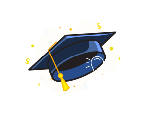 Graphic of a traditional graduation cap (mortarboard) with a tassel hanging from one side.