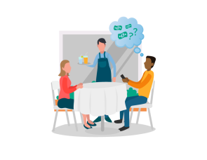 people sitting at a table at a restaurant graphic