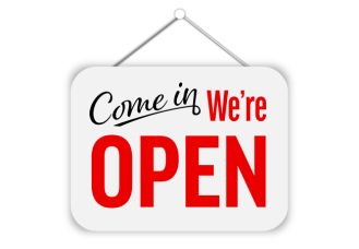 Graphic of a Come in, We're open sign
