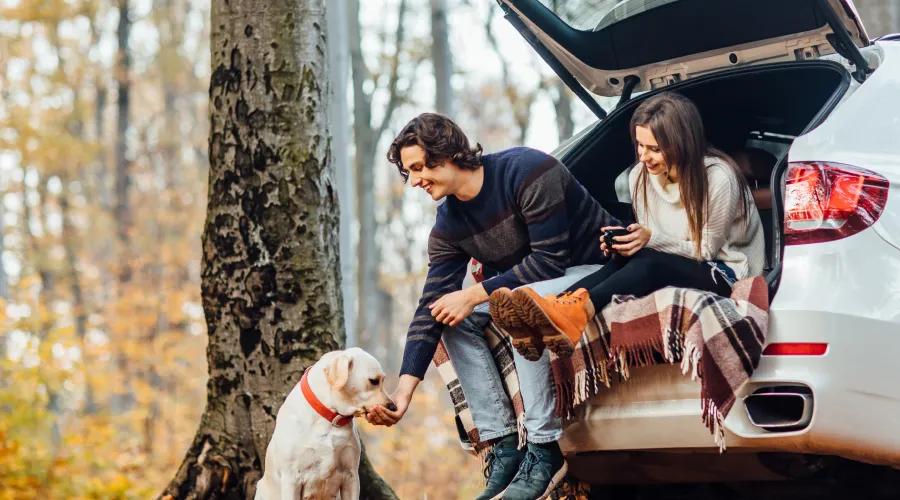 Couple sitting, enjoying the fall weather