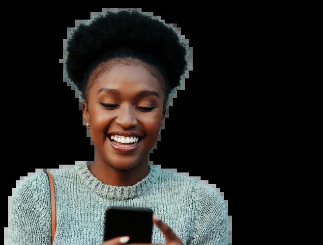 Young woman controlling her Civic debit card through Civic Card Control +.
