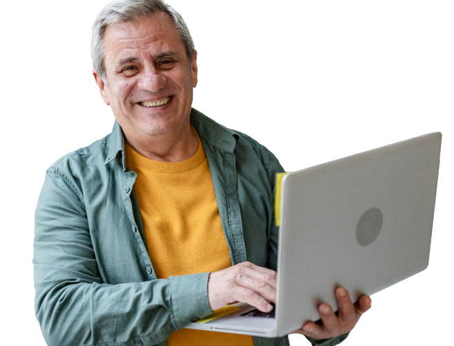 An older gentleman setting up a recurring bill payment using Civic online banking Bill Pay.