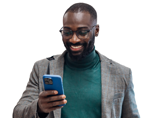 Man on his phone checking is Civic account to see that his rent check went through thanks to Courtesy Pay. 