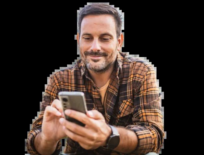 Man using the Civic mobile app on his phone to request an electronic notary service.