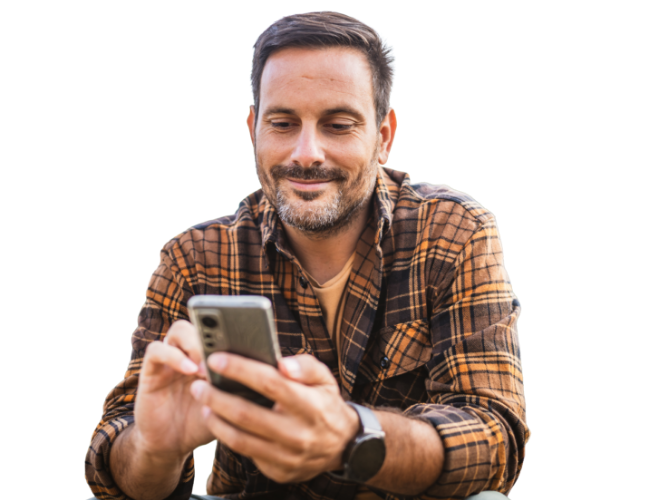 Man using the Civic mobile app on his phone to request an electronic notary service.