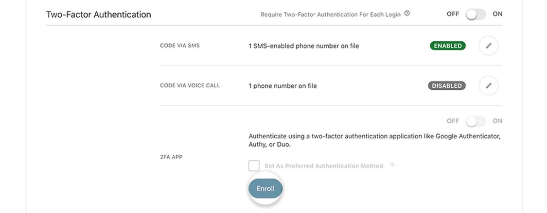 Civic online banking screen showing 2FA enrollment with auth app.