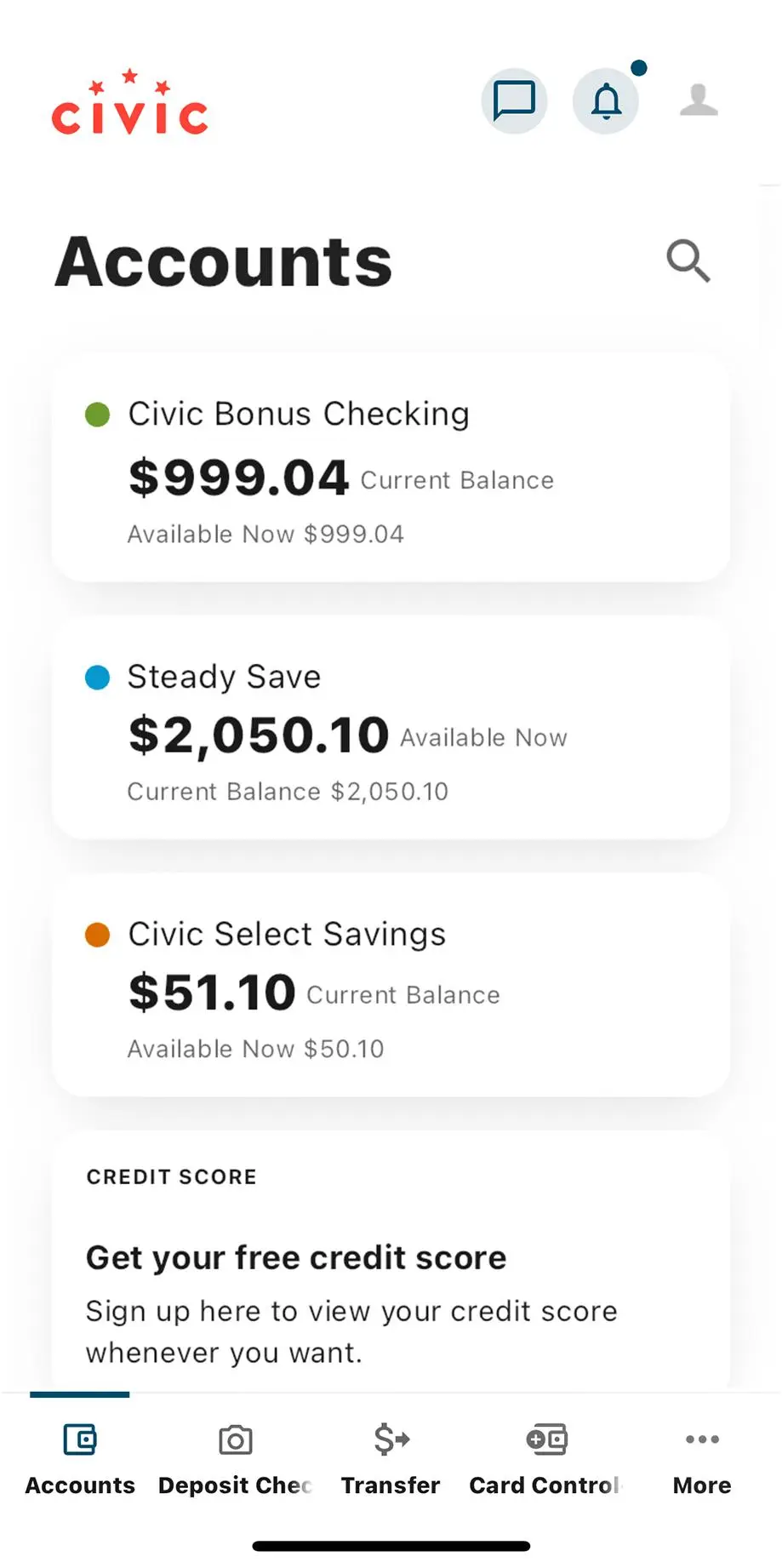 civic app accounts dashboard