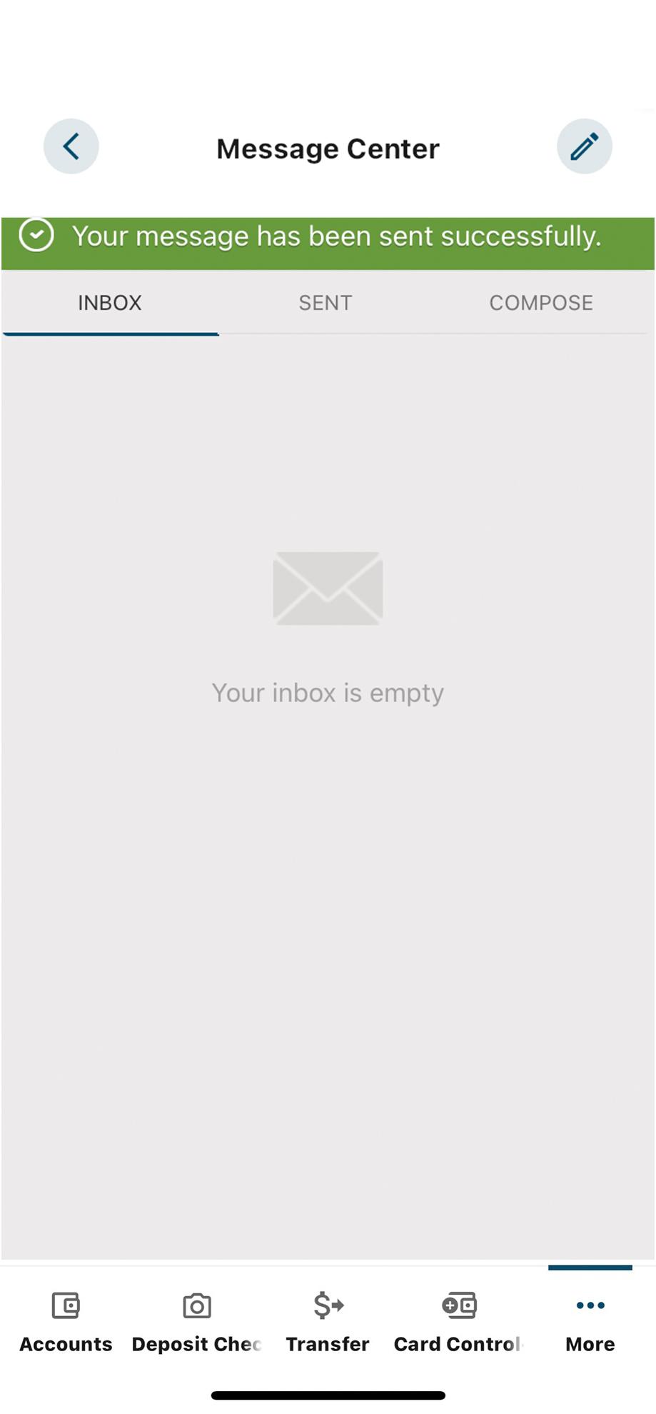 Civic app screen that confirms a successful sent message.