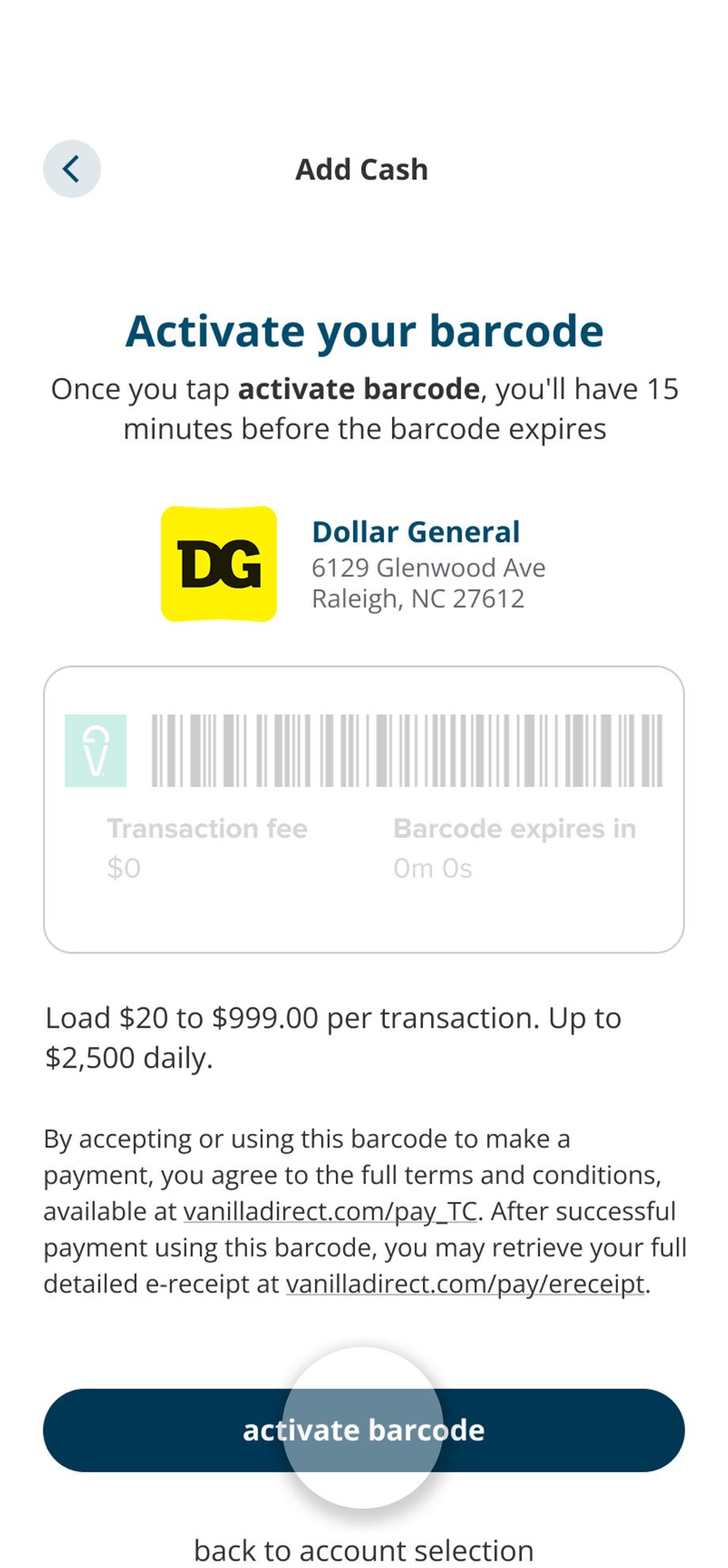 Civic app screen showing the inactive barcode state.