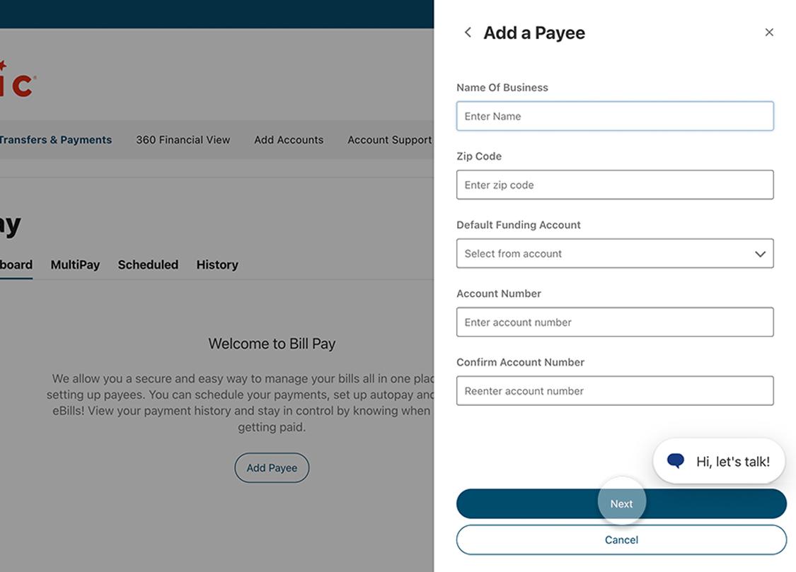 Civic online banking bill payee information.