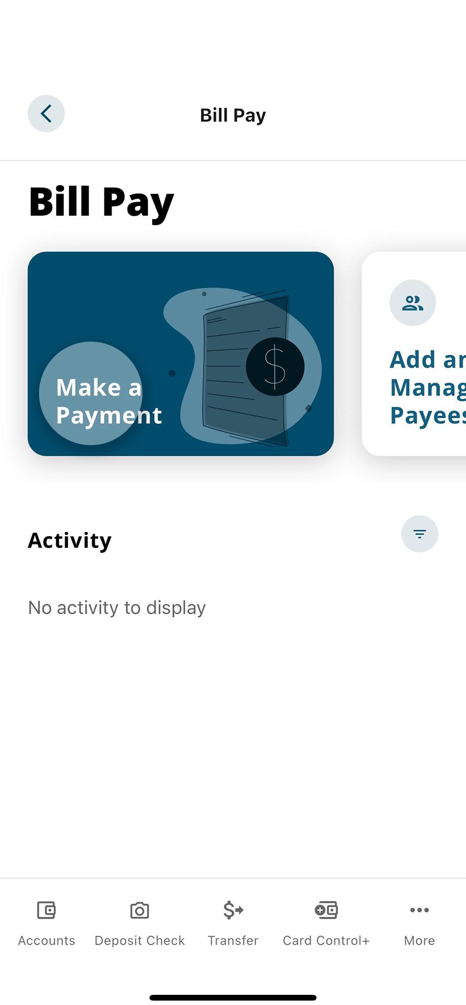 Civic app screen bill pay dashboard.