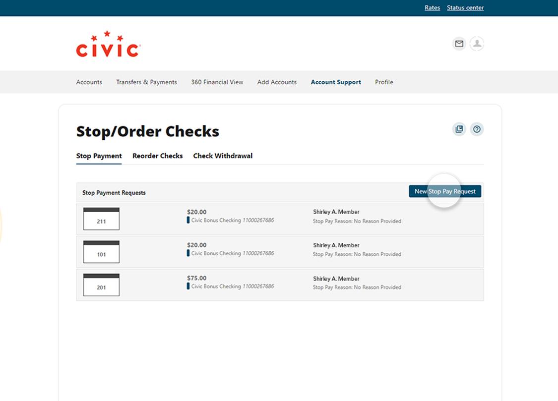 stop pay request screen desktop