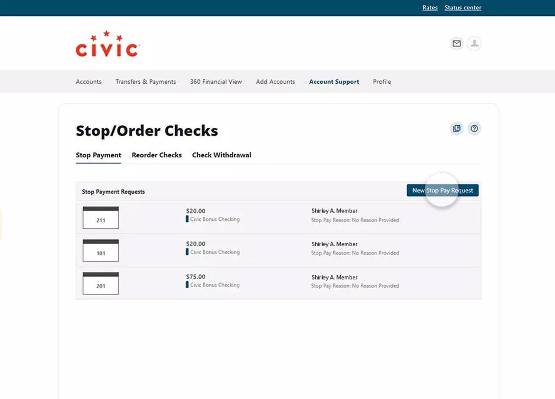 stop pay request screen desktop