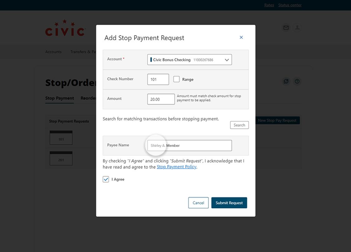 payee name screen desktop