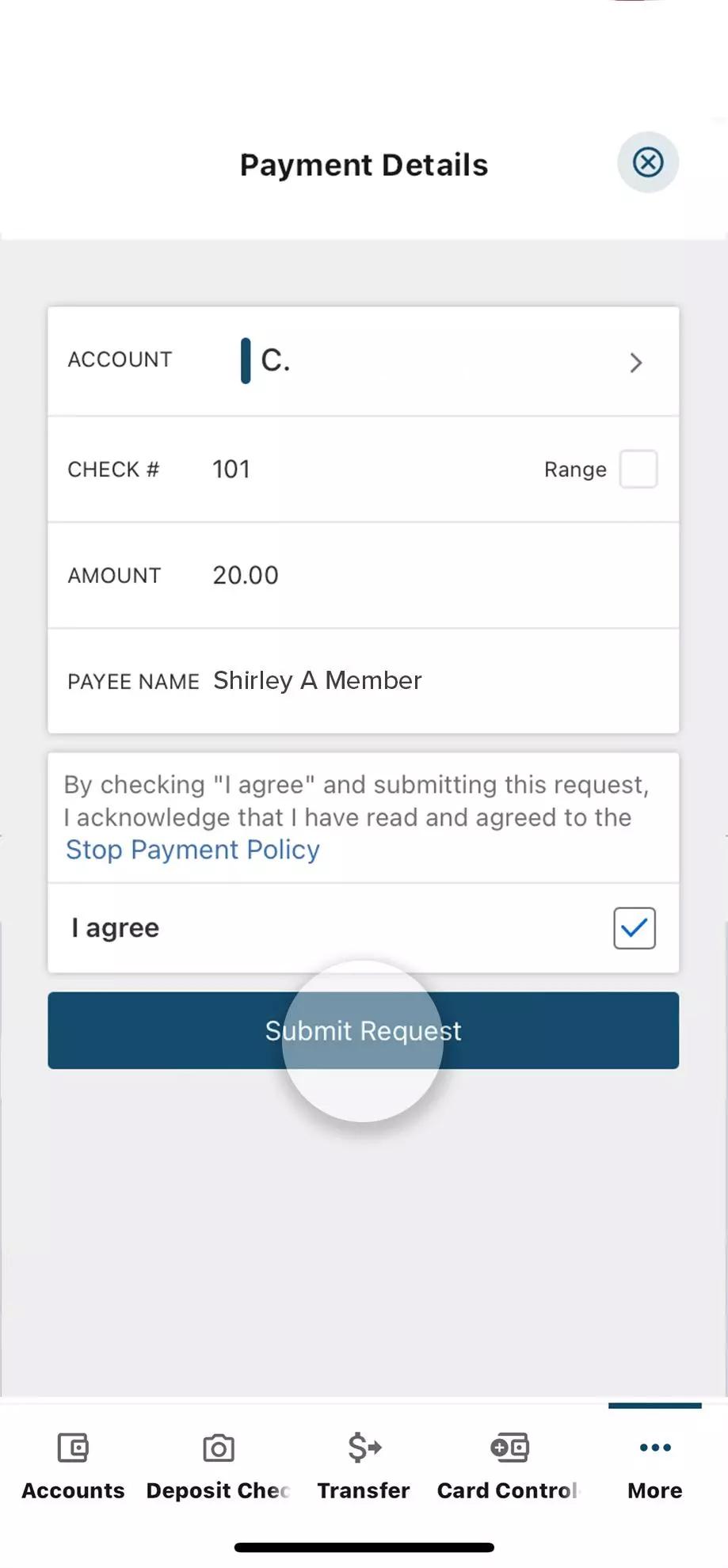agree button mobile screen.