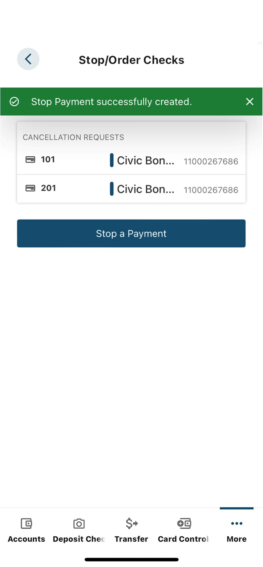 cancel check mobile screen