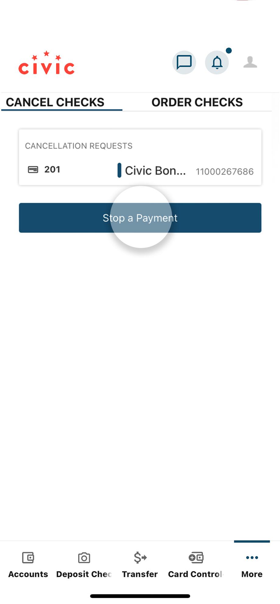 stop a payment screen mobile