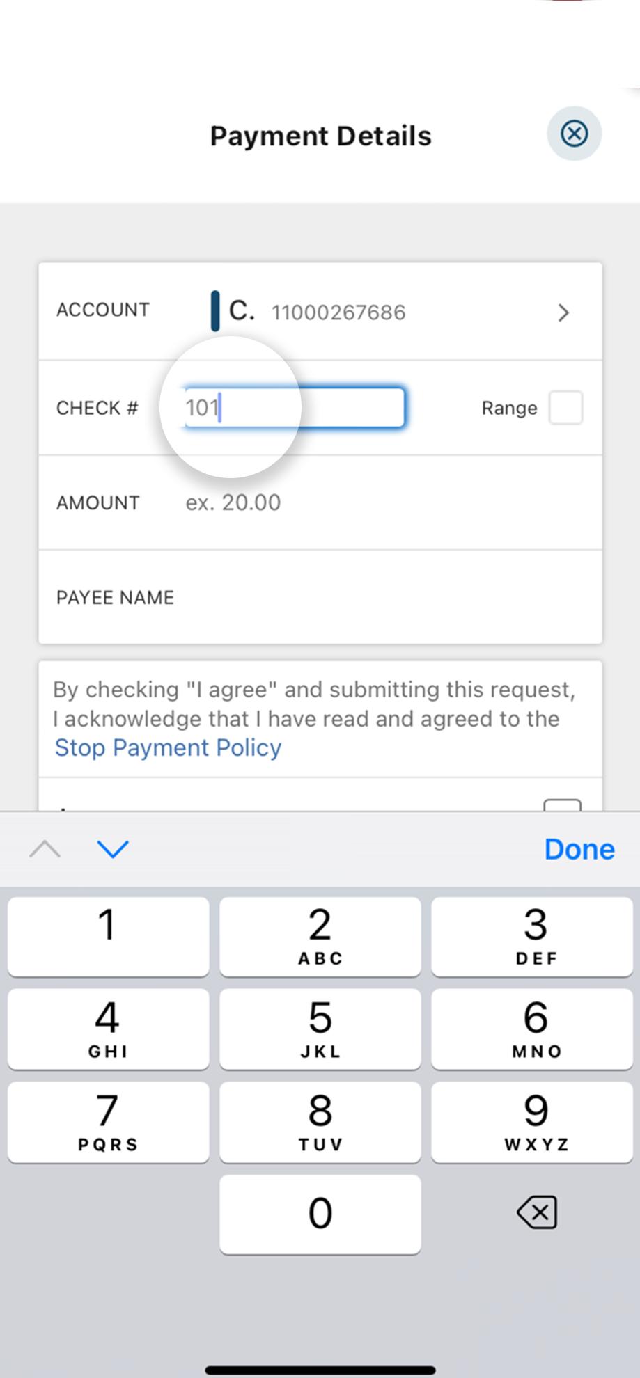 check number field screen mobile