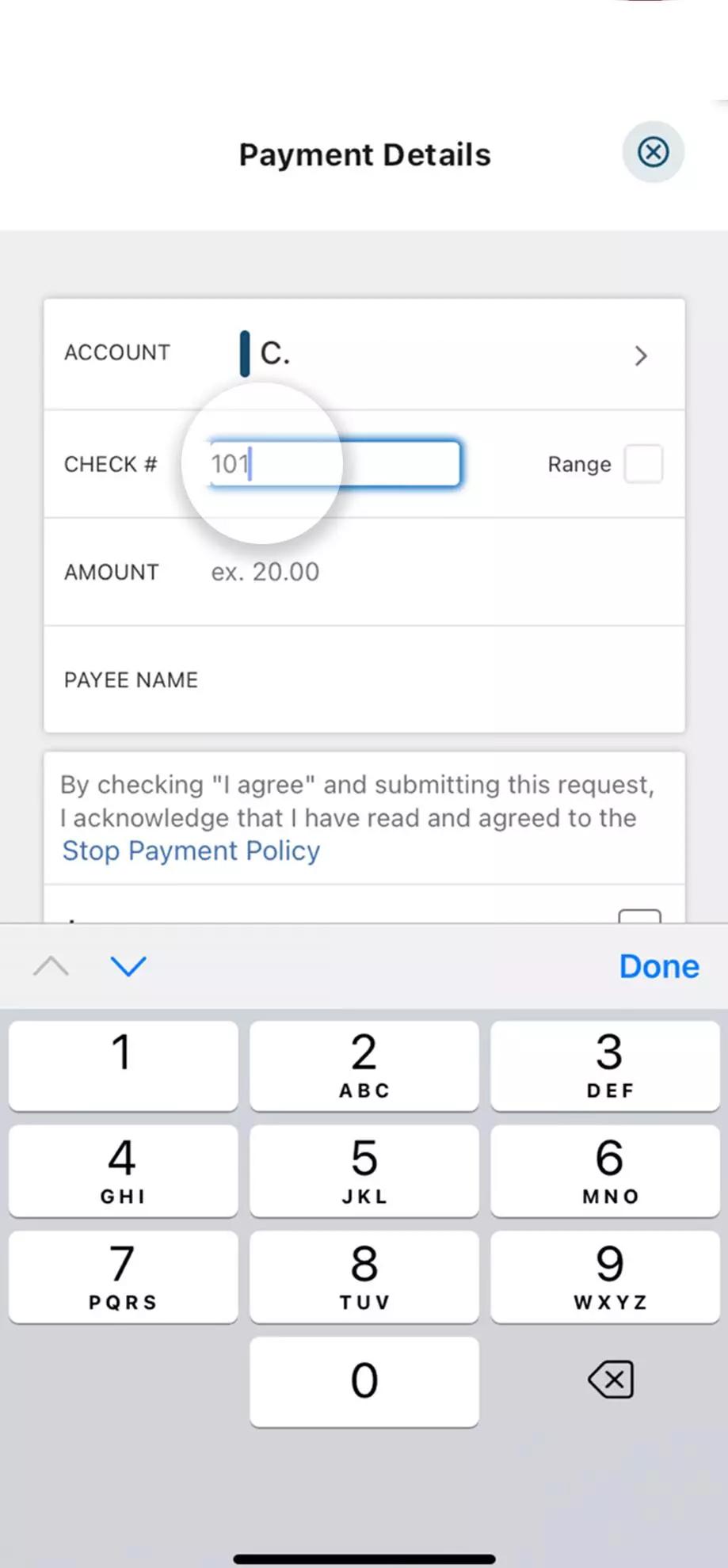 check number field screen mobile.