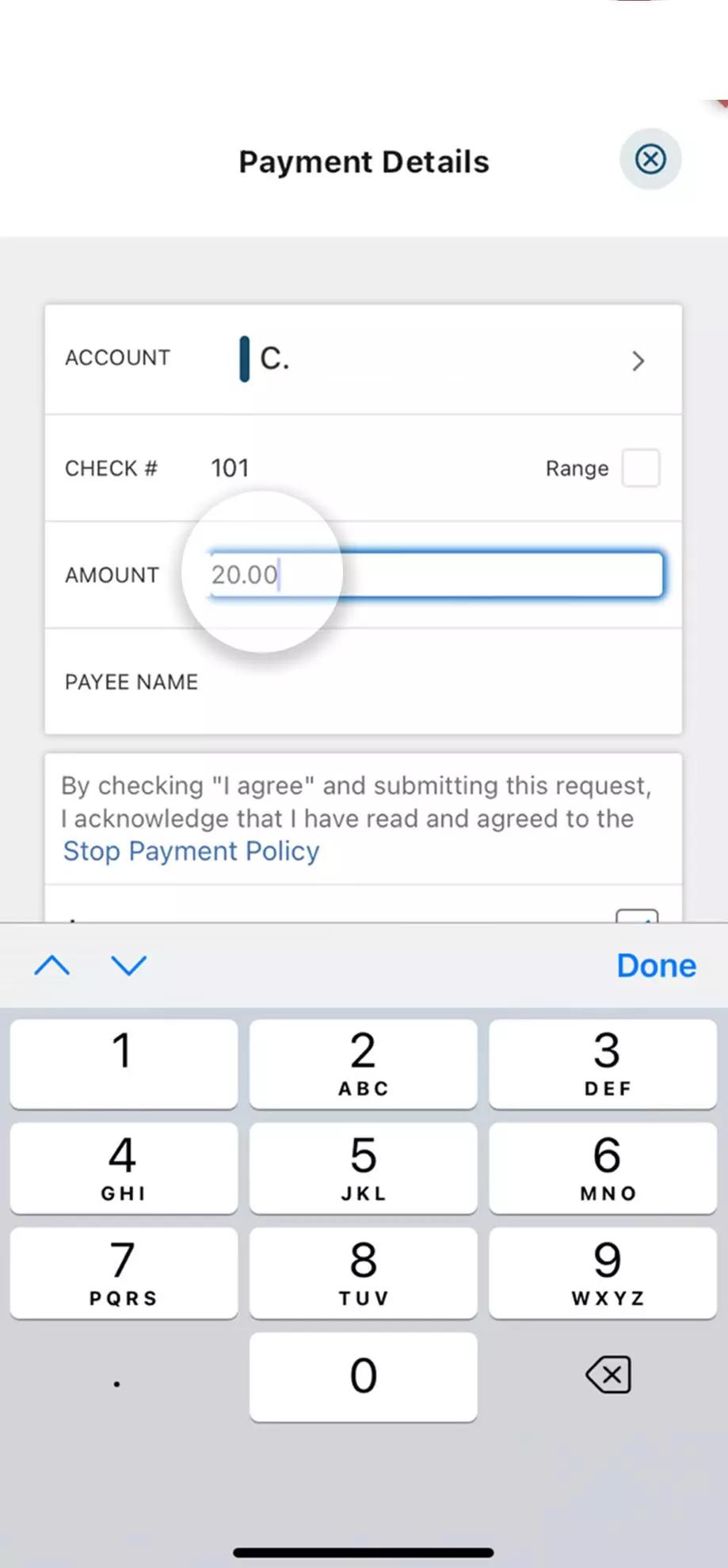 amount tap mobile screen.