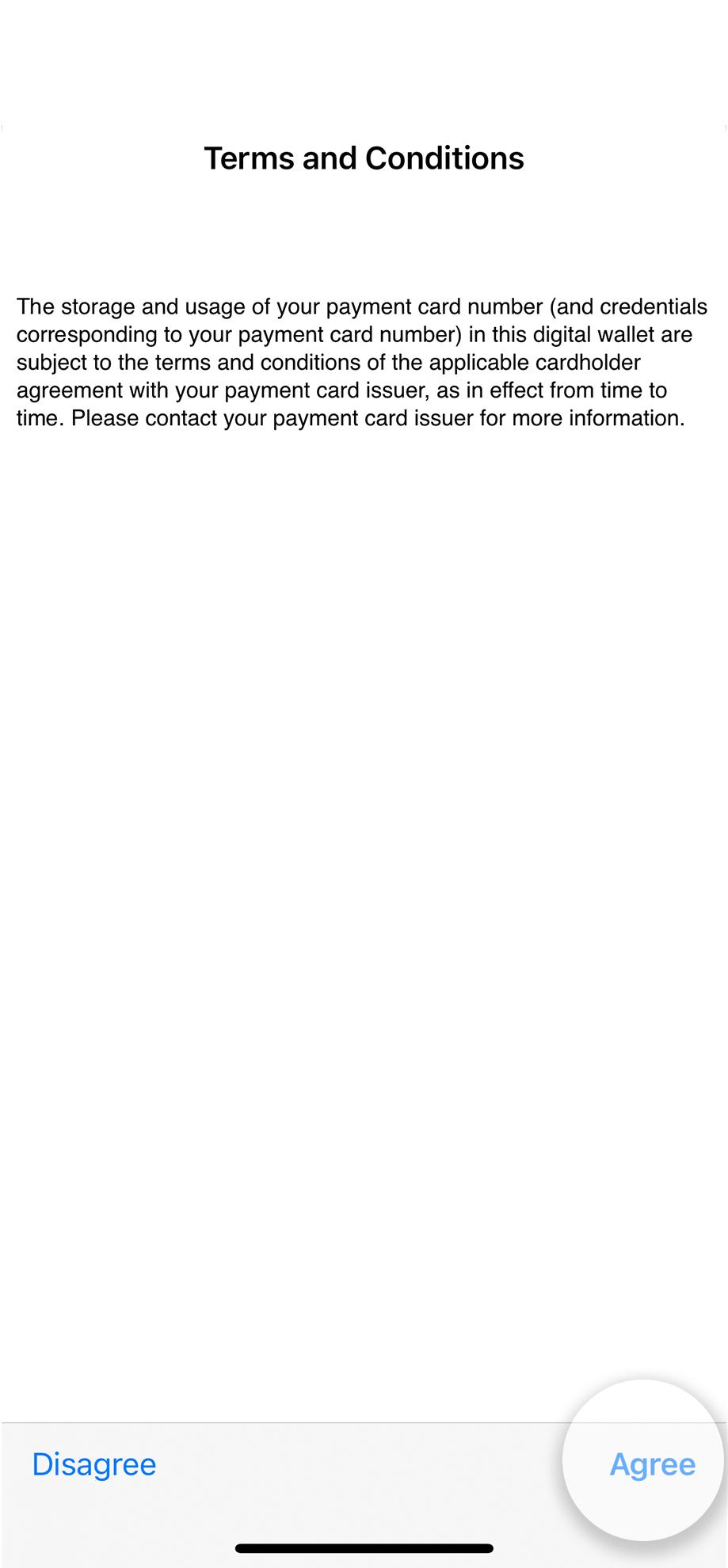 Civic app screen showing the terms and conditions for digital wallet.