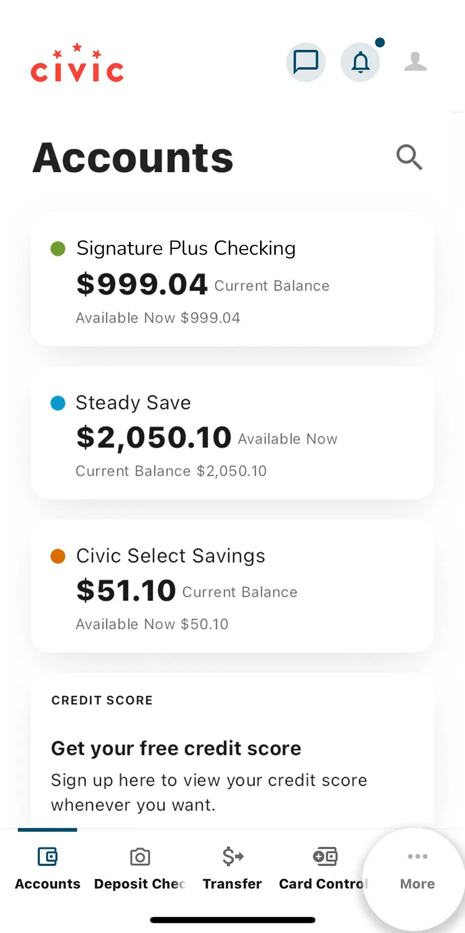 accounts menu tap more