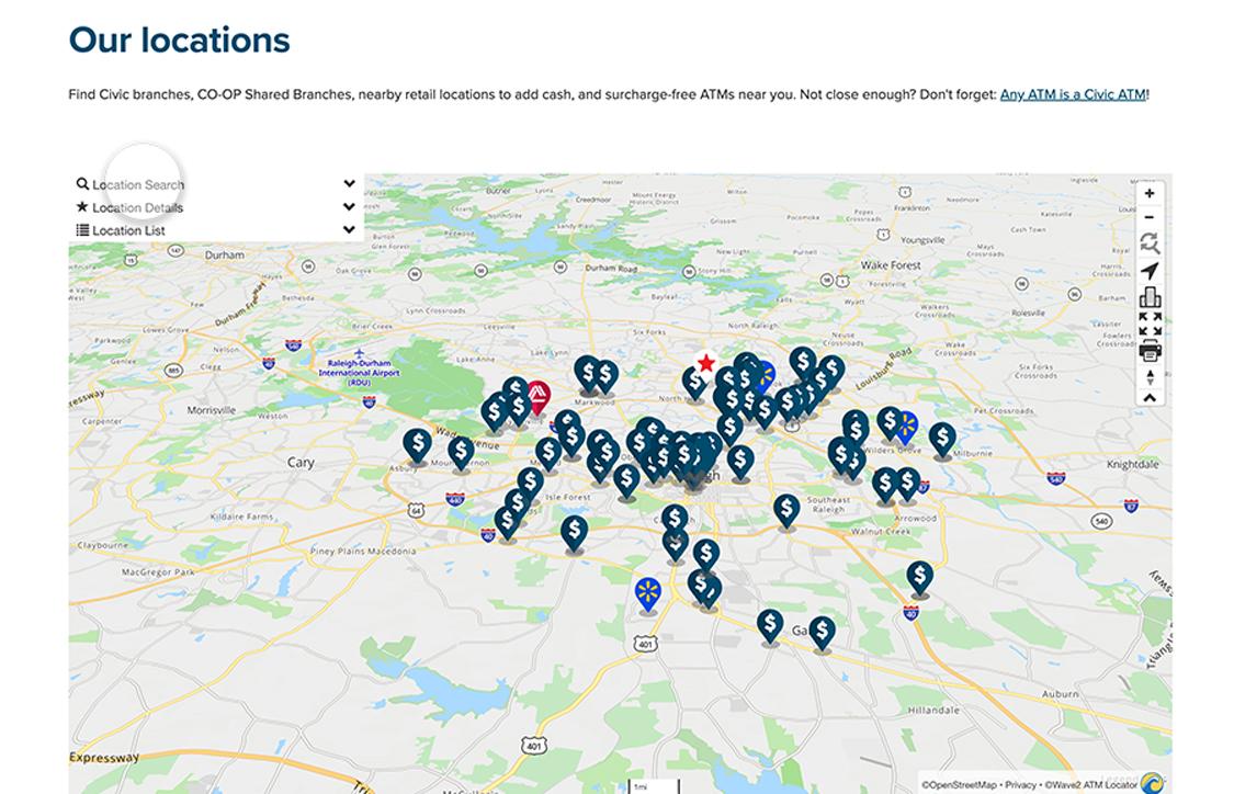 Desktop locations map with location search highlighted.