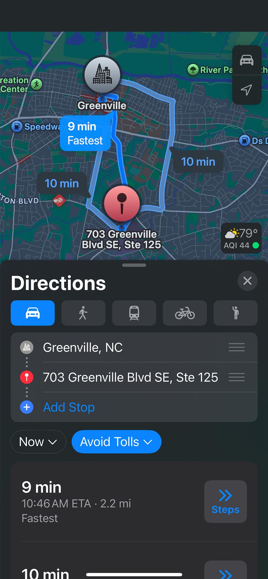 Google map showing directions to the selected branch location.