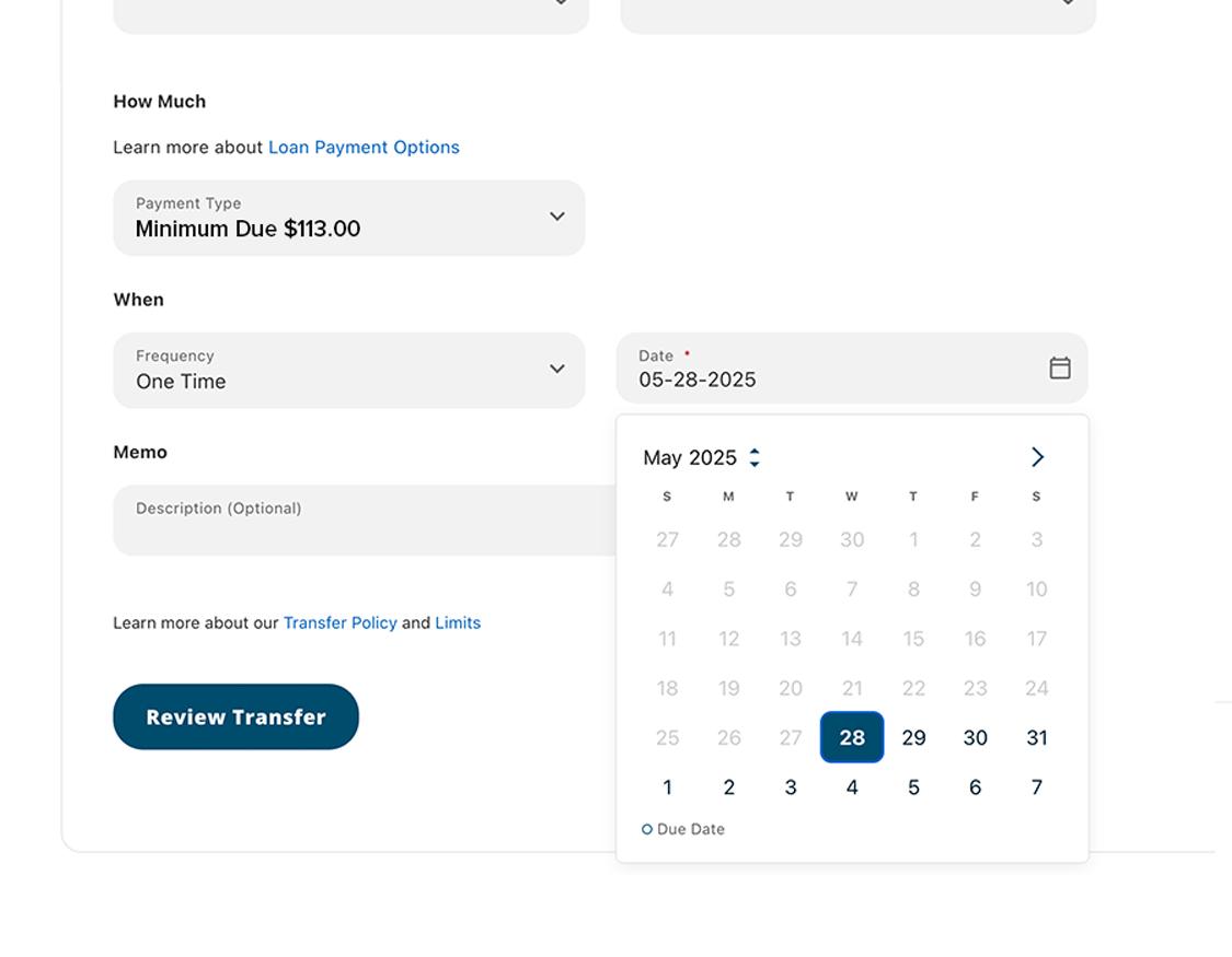Civic online banking make a payment screen showing payment type highlighted.