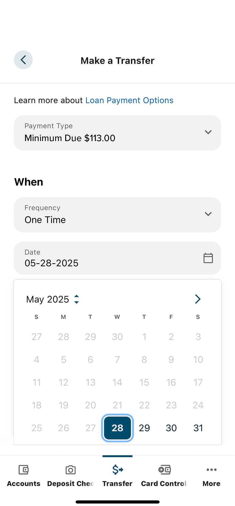 Civic app screen showing calendar date selection for payment.
