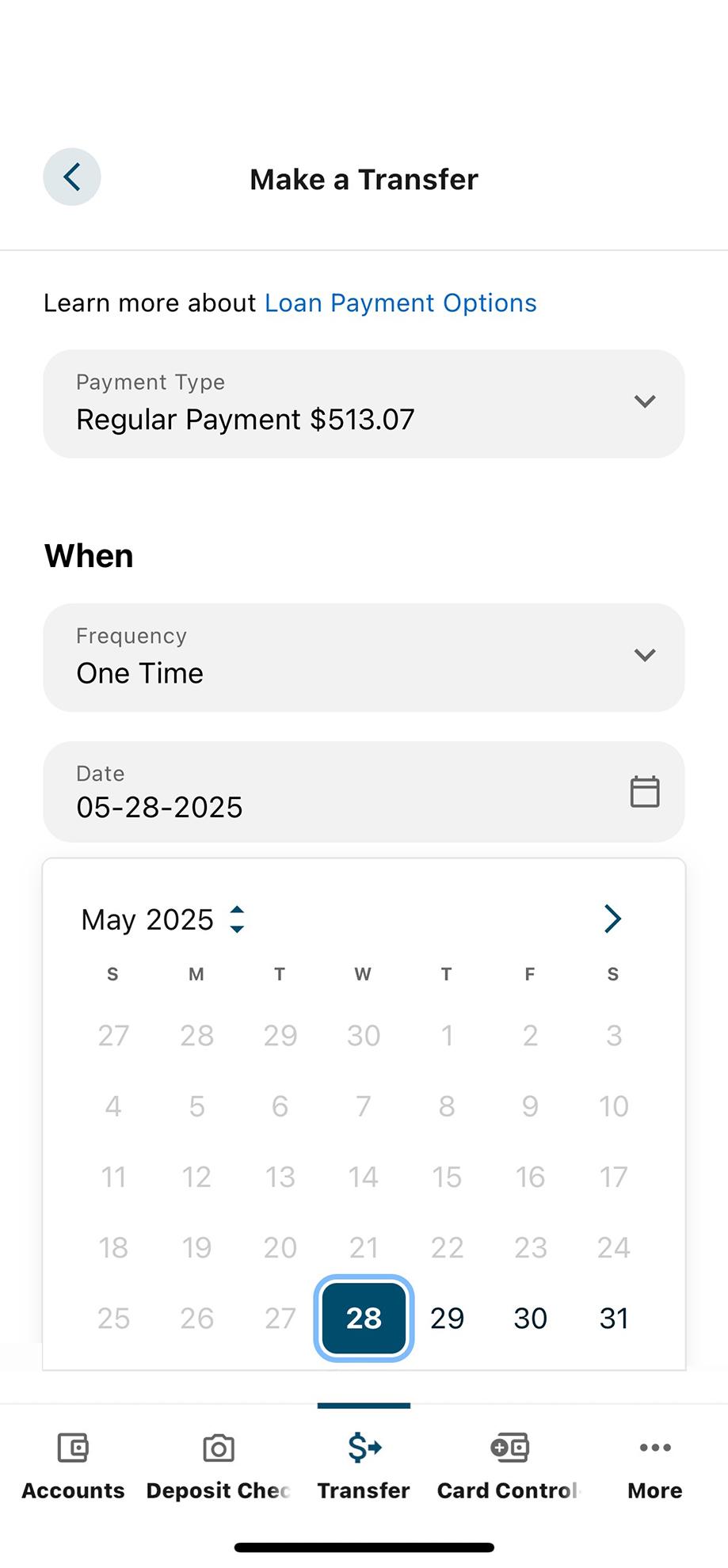 Civic app screen showing calendar date selection for payment.