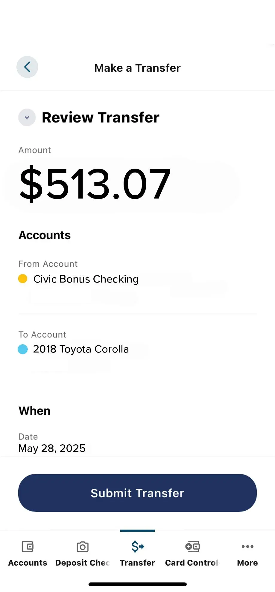 Civic app screen showing payment review details.