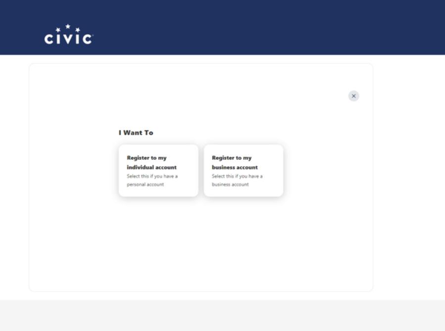 Civic online banking screen to select account type.