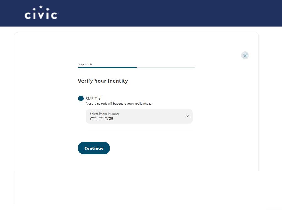 Civic online banking registration, 2 factor authentication.