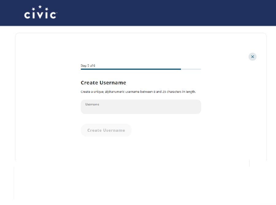 Civic online banking registration, select user name.