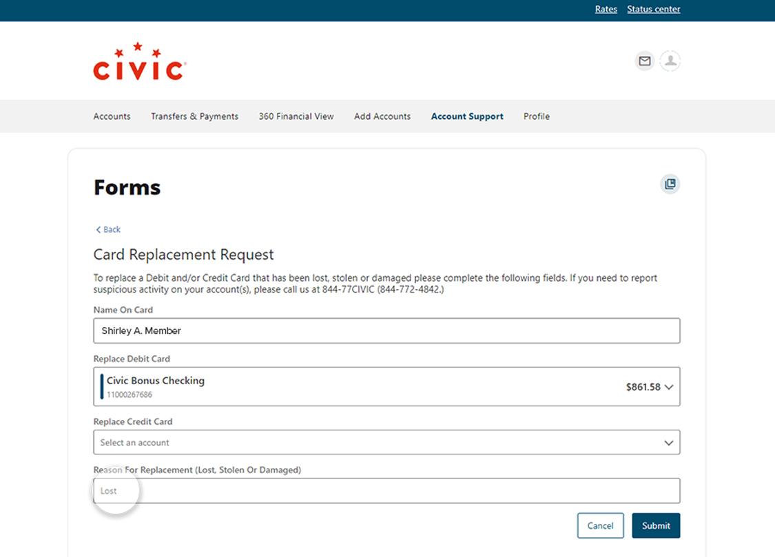 Civic app screen that highlights the selection of type field.