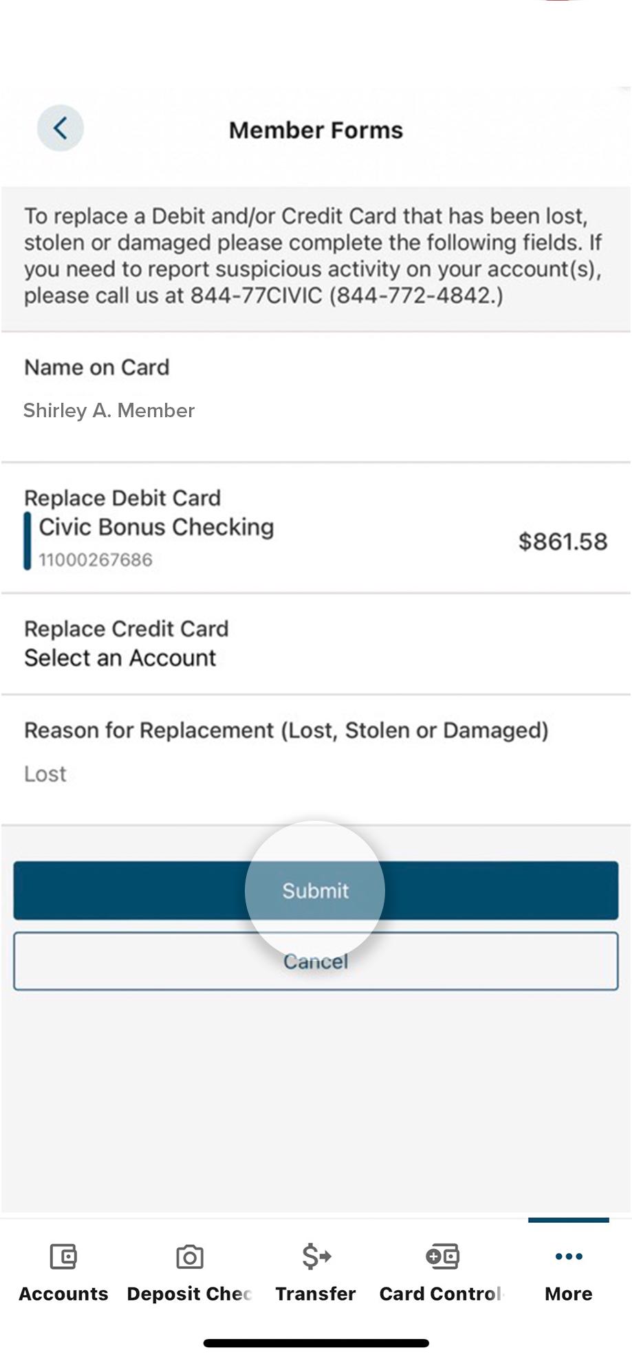 submit screen mobile