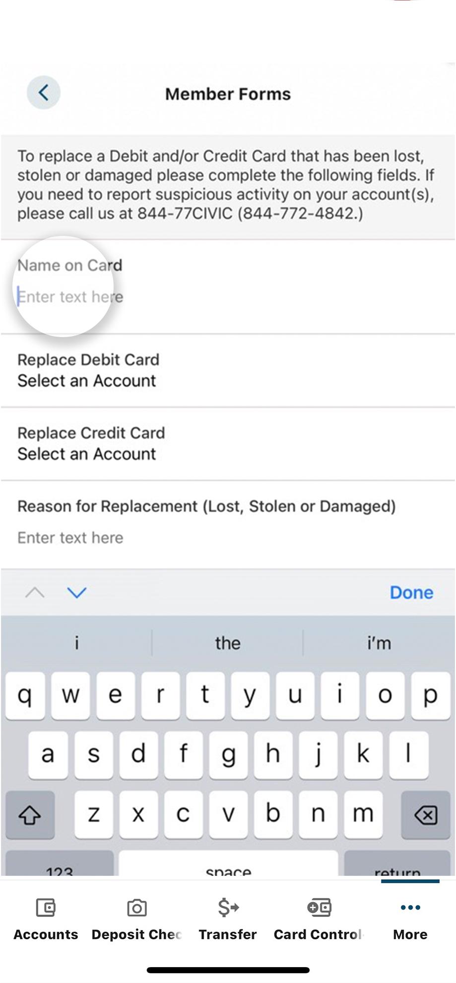 name card screen mobile