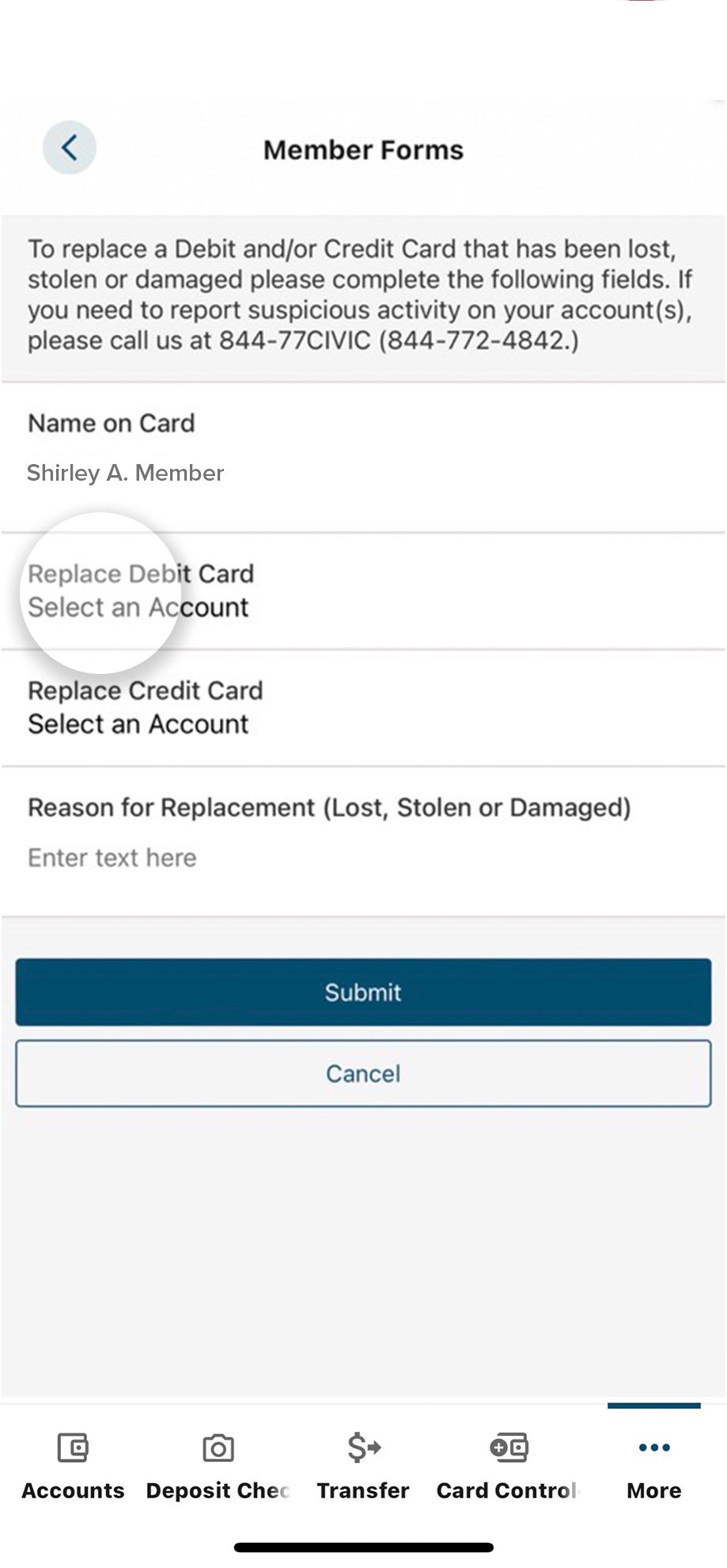 replace debit card