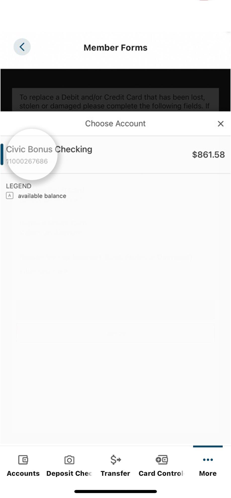 select account screen mobile