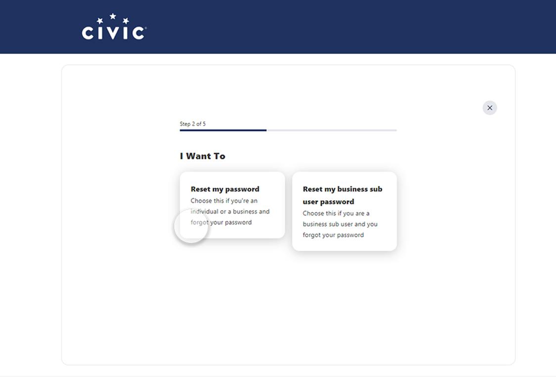 Highlighting password reset option for individual or business account.