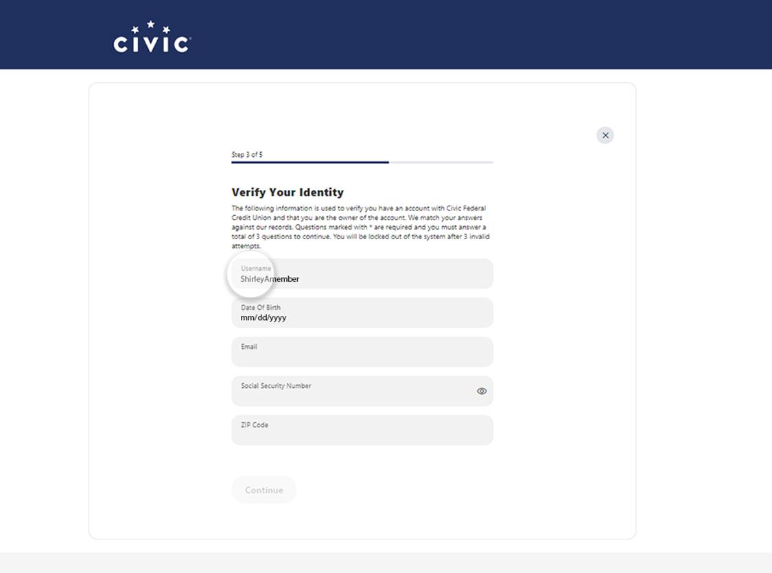 Verify identity with your username to reset your password.